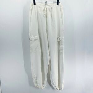 Bryn Walker White 100% Tencel High Rise Drawstring Jogger Pants Small